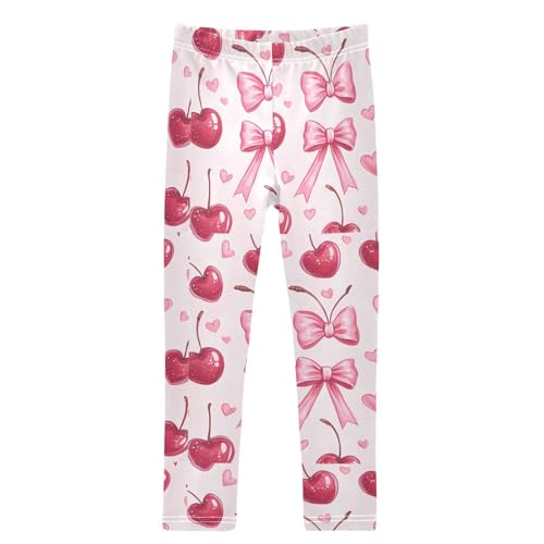 Hearts Cherry Pattern Bows Pink Girls Leggings Kids Yoga Pants Dance Active Tights 4T