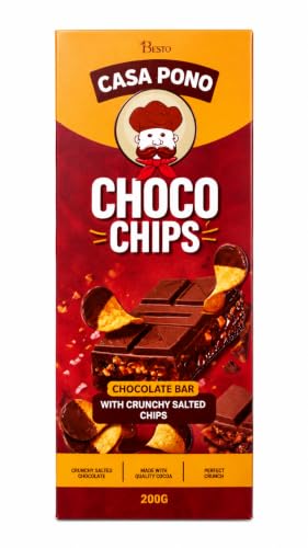 Image of Casa Pono Choco Chips Chocolate Bar with Crunchy Salted Potato Chips | Premium Milk Chocolate | Crispy & Crunchy Snack | Imported from UAE | 200g