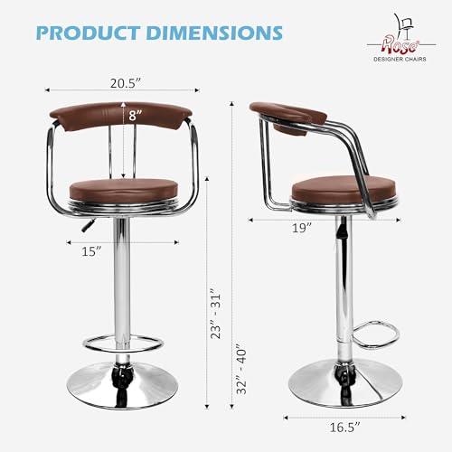Image of ROSE Kiya Height Adjustable & Revolving Bar Stool /Kitchen Chair Suitable for Kitchen, Cafeteria, Dining, Office,Shops (1, Brown, Barstool)