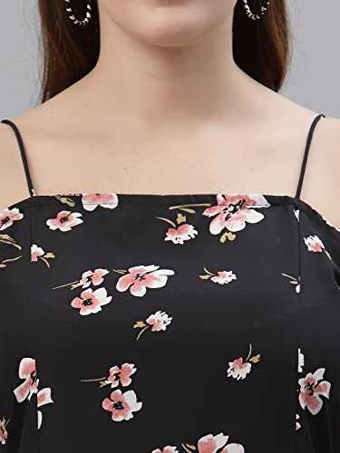 Image of OOMPH! Women A-Line Floral Mini Dress Western, Off Shoulder, Slip On