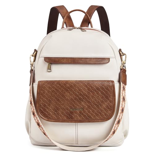 Missnine PU Leather Backpack Purse for Women, Convertible Travel Backpack, Designer Ladies Shoulder Bag and Satchel Bags for Work, College with Weave Detail