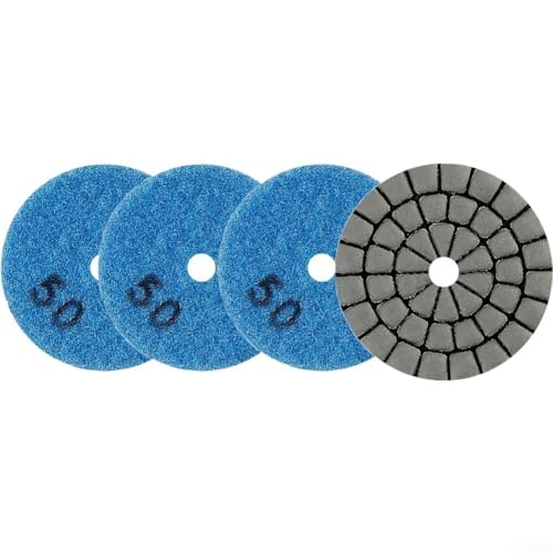 babominimer Set di 4 cuscinetti abrasivi da 50 mm, per lucidatura a secco e umido, per granito, marmo, piastrelle, pietra, vetro, dischi abrasivi flessibili in resina smerigliata 50 # 100 # 200 # 400