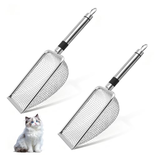 KAGHSTH Katzenstreuschaufel, 2 Stück Katzenschaufel Edelstahl für Katzenklo Litter Box Scoop 3.8mm Porengröße Metall Katzenschaufel,katzenschaufel...