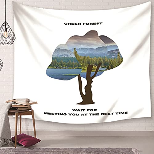 Tapiz de pared de bosque natural para transformar tu salón con frescura verde, 150x130 cm 3