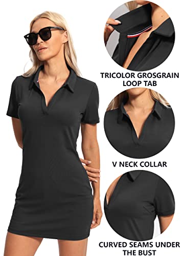 Image of Hiverlay Golf Dresses for Women with Shorts and Pockets, V-Neck Short Sleeve Tennis Dress, Workout Athletic Dresses
