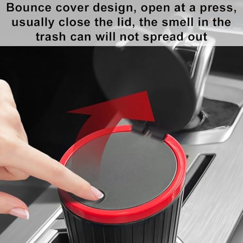 Image of Mini Car Trash Can Cup Holder Trash Bin With Lid Leakproof Garbage Can Washable Cup Car Accessories, Multi-Purpose Car Trash Can - Waterproof, Fits Cup Holders & Armrests (Red)