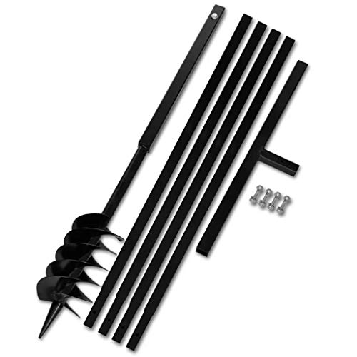 mewmewcat Ground Drill with Handle Hand Drill Patio Soil Cultivator Tool 120 mm with Extension Tube 5 m Steel
