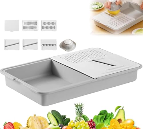 New 6 in 1 Chopping Board, Special Grater and Drainer Multifunctional Chopping Board Removable Chopping Board with Container Cover Suitable for Kitchen Slicing, Grating, Grinding