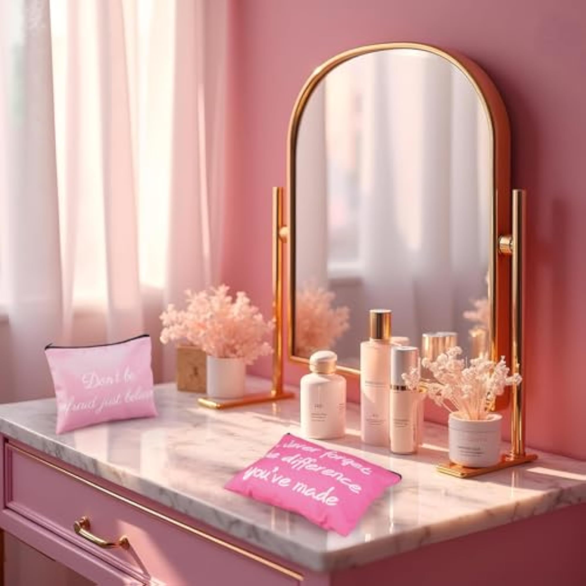 12 PCS Pink Inspirational Canvas Makeup Bags, Bulk Set