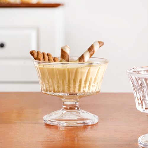 Image of Nestasia Transparent Glass Bowl Set of 6 for Ice Cream (120ml Each) - Embossed Dessert Bowls for Sundae, Sweets & Pudding | Food Safe & Heat Resistant - Perfect for Gifting
