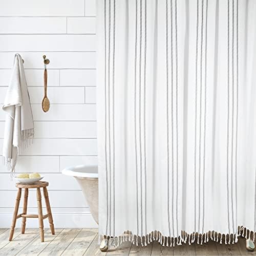 HALL & PERRY Modern Chambray Blue Striped Shower Curtain72" x 72"