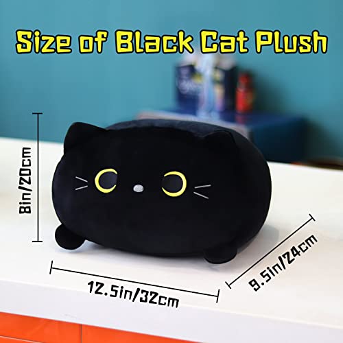 Black Cat Plush, 12''Black Cat Pillow, Black Cat Stuffed Animal Plush,Cute Black Cat Plushie, Black Cat Gifts, Kawaii Plush Pillow Lumbar Back Cushion,Super Soft Cat Plush Doll For Adult Kids #TOP4