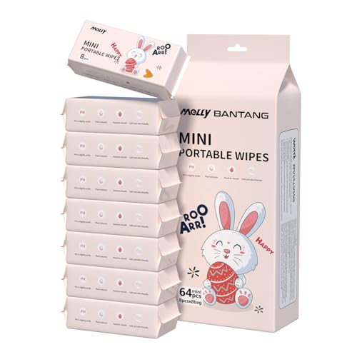 Travel Wipes 8 Packs (64 Wipes) Mini Portable Wet Wipes for Baby Makeup Hand & Face Cleaning Unscented Flushable Pocket Tissue Singles for Women Kids & On-the-Go Essentials