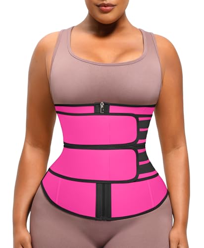 Image of FeelinGirl Waist Trainer for Women Belly Fat Long Torso Sauna Workout 2 Belt With Zipper 7 Steel Bones Corset