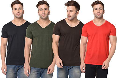 Image of JANGOBOY Men's Solid Half Sleeve V-Neck Cotton Blend T-Shirt