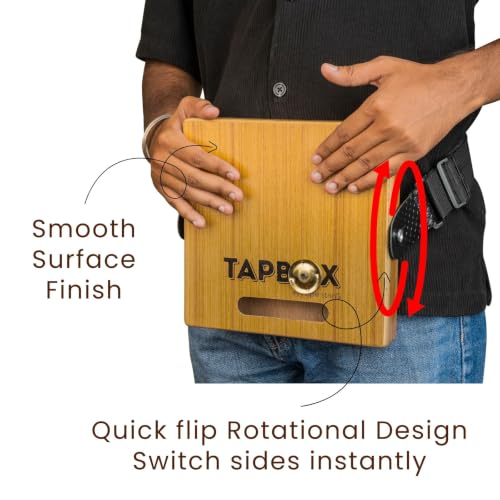 Image of Hype String TapBox Travel Cajon | Portable Cajon Drum with Built-in Brass Jingle, Snare & Rich Bass | Solid Teak Wood | Top Sound Hole | Quick Flip Design | Bag & Strap Included