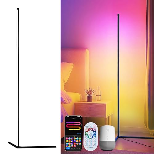 LuminexDesigns Lámpara de Pie LED RGB 150cm – Lámpara Esquinera Regulable con Mando, Control por Voz Alexa, Luz Ambiental para Salón, Dormitorio, Sala de Juegos