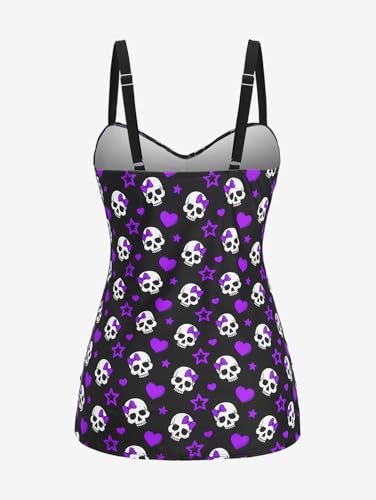 ROSE GAL Rosegal Plus Size Women 2 Piece Swimsuit Skull Heart Print Ruched Tummy Control Tankini Swimwear3