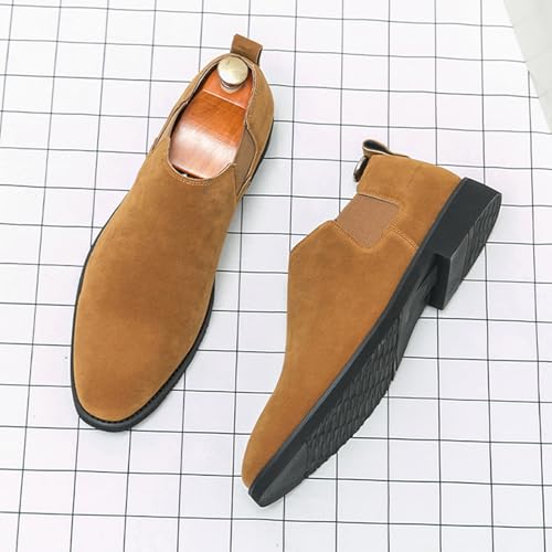 Men'S Suede Ankle Boots Retro Round Toe Chunky Heel Slip-On Low-Top Business Work Short Boots Casual Work Formal boot4