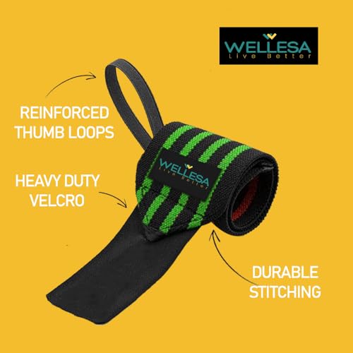 Image of Wellesa Wrist Support for Gym Workout | Wrist Band for Pain Relief & Weight Lifting | Wrist Wrap for Men & Women | Wrist Brace | Gym Accessories | One Size | Green 4 Line