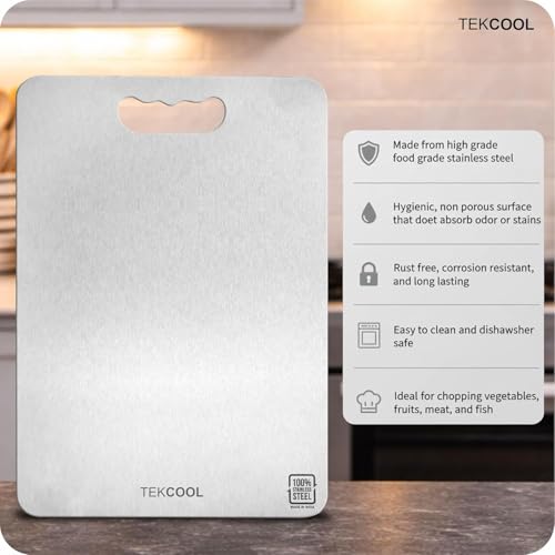Image of TEKCOOL Stainless Steel Chopping Board (32 x 22 CM), Vegetable Cutting Board, Premium SUS304 Vegetable and Fruit Cutter Pad, Heavy-Duty Metal Chopping Board?