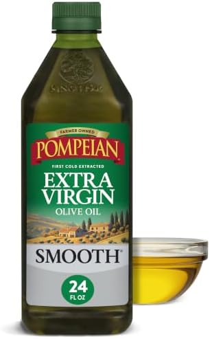 Pompeian Smooth Extra Virgin Olive Oil - 24 fl oz - First Cold Pressed Olive Oil for Cooking - Smooth Taste for Sauteing, Stir-Frying, and Baking