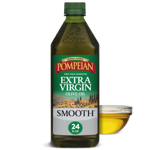 Pompeian Smooth Extra Virgin Olive Oil - 24 fl oz - First Cold Pressed Olive Oil for Cooking - Smooth Taste for Sauteing, Stir-Frying, and Baking