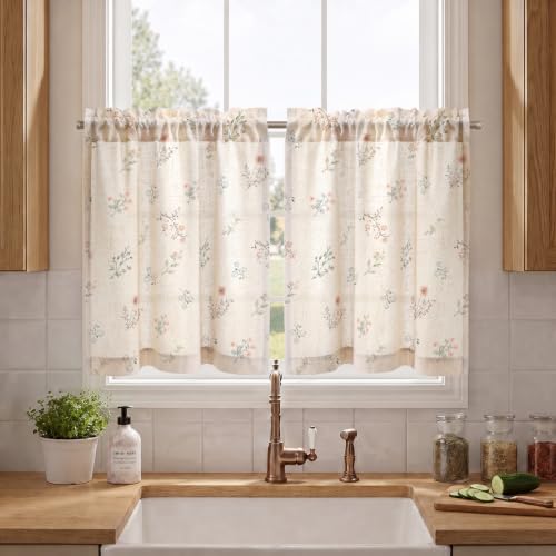 XOGUIBO Floral Kitchen Curtains