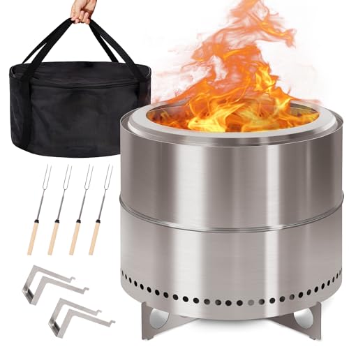 GREENVINES Smokeless-Firepit | 19-Inch | Stainless-Steel-Fire-Pit | Portable Outdoor Pits with Stand for Camping | Solo Wood Burning Bonfire | Low Smo