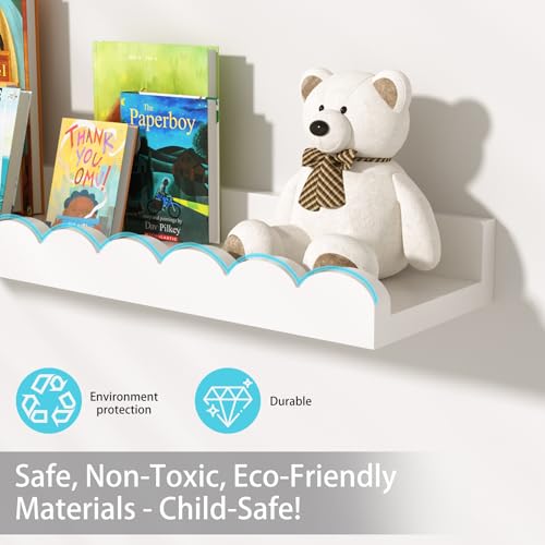 Nursery Book Shelves for Wall ,4-Pack Floating Kids Bookshelf for Bedroom, Nursery and Playroom - Wall Mounted, Space Saving, Easy to Install, Holds Multiple Books - Ideal for Children’s Room Storage - Image 5