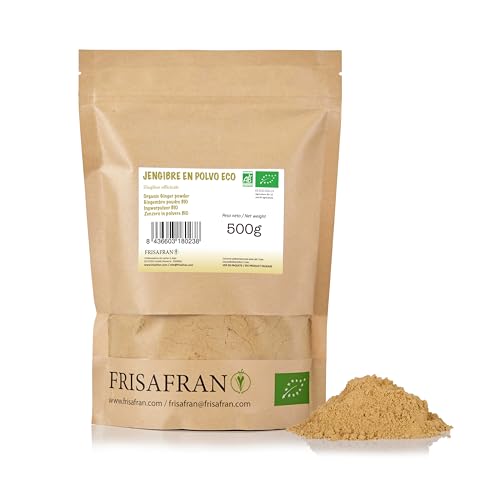 FRISAFRAN | Jengibre en Polvo BIO | Jengibre Molido | Digestivo | Especia Natural | Fuente de energía | sin aditivos | Jengibre ecológico | Jengibre deshidratado sin azúcar | Origen India | 500g