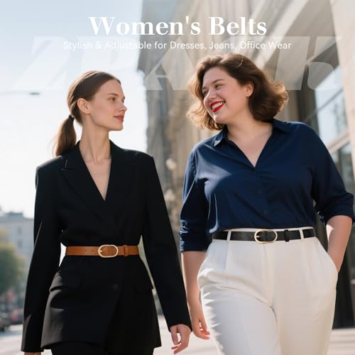 VONMELLI 2 Pack Women's Belts for Jeans Pants Fashion Gold Buckle Ladies Dress Belt2