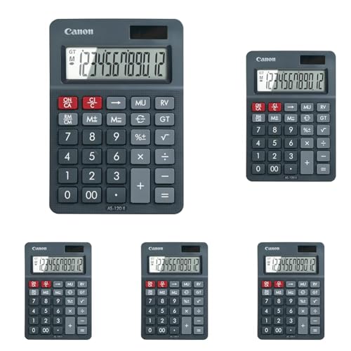 Canon AS-120 II Taschenrechner (Solar- und Batteriebetrieb, 12 Stellen) Schwarz (Packung mit 5)
