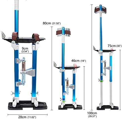 Adjustable 18"-30" Blue Aluminum Drywall Stilts with Knee Pads - Heavy Duty Lifts Tool for Painters, Taping, Sheetrock Installation, Construction, Easy Walking