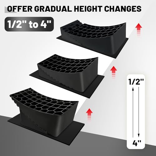 Image of ROBLOCK RV Leveling Blocks Up to G.V.W 35000 LBS, Camper Leveling Blocks with Chocks, Anti-Slip Mats, Carry Bag, RV Leveling System for Travel Trailers, 4 inch Max Leveling Height, 2 Packs, Black