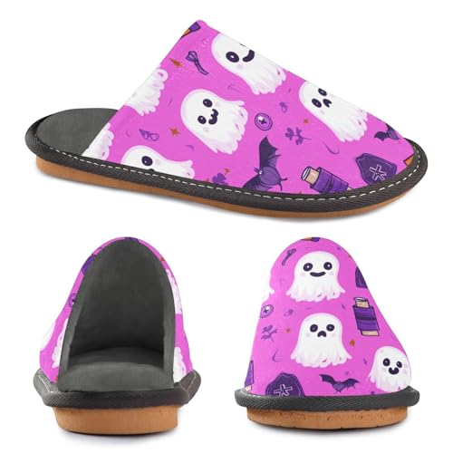 JUNZAN Cute Halloween Ghosts Memory Foam Slippers for Women Men House Slippers for Bedroom Indoor Blue3