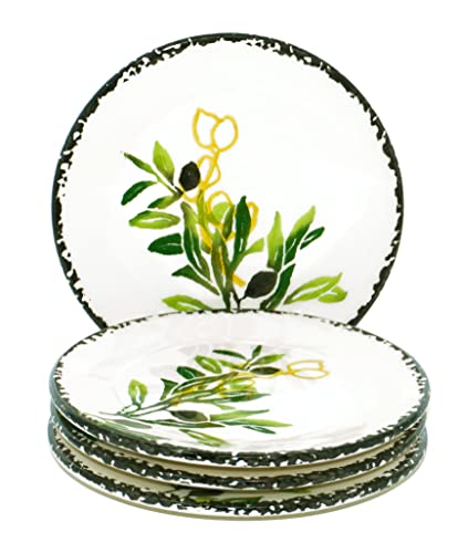 Lashuma Lot de 4 petites assiettes en céramique Vert olive Ø 15 cm
