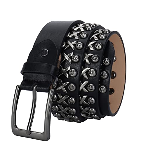 Nietengürtel für Männer und Frauen, Nietengürtel, Kuhleder, Rock, Punk, Goth, Cowgirl, Cowboy, Nietengürtel, 38 mm breit, für Jeanshosen,Style1,105cm/waist:34"~36" Cover