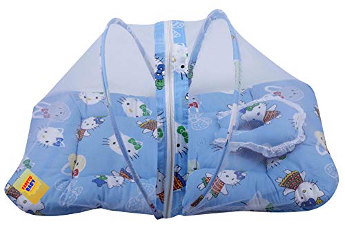 Image of Fareto Cotton Baby Modern Mattress With Mosquito Net(0-6 Months) (Blue)