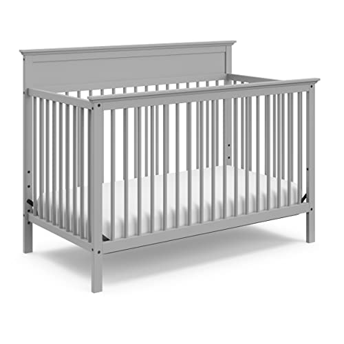 Image of Storkcraft Carmel 5-in-1 Convertible Crib (Pebble Gray) - GREENGUARD Gold Certified, Converts to Toddler Bed & Full-Size Bed, Fits Standard Full-Size Crib Mattress, 4 Adjustable Mattress Heights