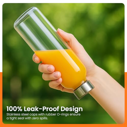 Epica Clear Glass Bottles with Lids, 18oz Resuable Glass Water Bottles for Juicing with Stainless Steel Cap to store Milk, Smoothie, etc., 100% Leak Proof, Durable and Dishwasher Safe (Set of 6) - Image 6