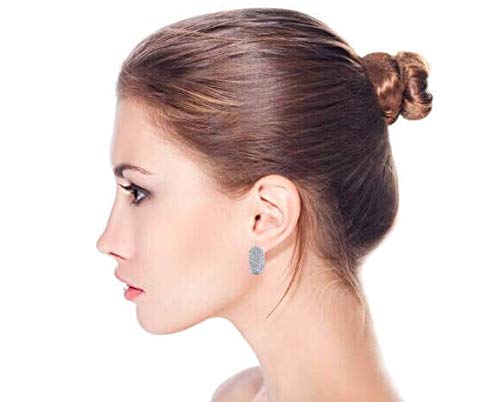 Fashion Bridal Pave Encrusted Crystal Wide Half Dome Clip On Earrings For Women Wedding Party Non Pierced Ears Silver Plated #TOP5