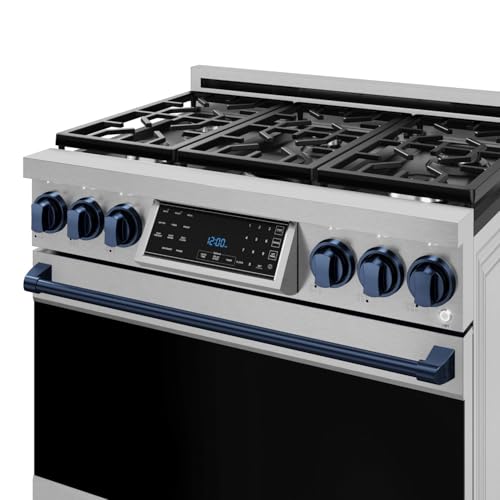 Image of Gordon Ramsay by THOR Kitchen 36 Inch Professional Liquid Propane Range with Tilt Panel Touch Control in Stainless Steel /Navy Blue