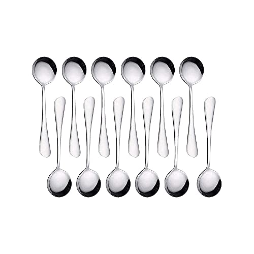 QQ CAT 12 piezas Cucharas de Postre 16cm Acero Inoxidable Cucharas de Yogur Medianas Set Cucharas de Mesa Cucharas de Servir Espejo Pulido Ideal para Fiestas Buffet Banquete Cocina Restaurante (R#3) Cover