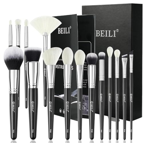 BEILI Pinceaux Maquillages 15pcs Set Pinceaux Maquillages Professionnels Pinceau pour Fond de Teint Poudre, Correcteur, Sourcils, Fard à Paupières, Contour, Eyeliner, Estompeur Yeux Brosse