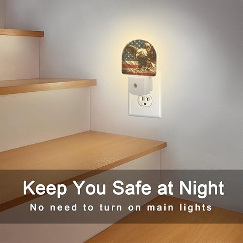 Image of American Flag with Eagle Night Light Plug into Wall,Retro The USA Flag Patriotic Dusk to Dawn Night Light Plug in,0.5w Energy Saving Sleep Friendly NightLight for Kids Boys Girls Home Decor