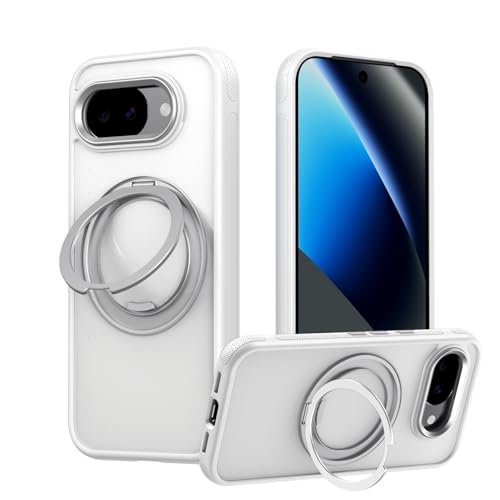 Image of Lifetime Anti-Yellow Clear Case for Google Pixel 10A, 360 Magnetic Stand, Alloy Metal Buttons, UV Treated (Swiss Frosted White with Stand, Google Pixel 10a)