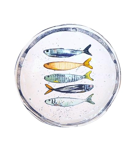 Ekilikua Home Vajilla de cerámica con dibujos de peces | Cuenco Cerámica | Plato de Cocina | Fuente Vajilla de Porcelana Vintage Diseño | Ideas de Regalos Hogar (Plato LLano Postre Peces, 20 Ø)