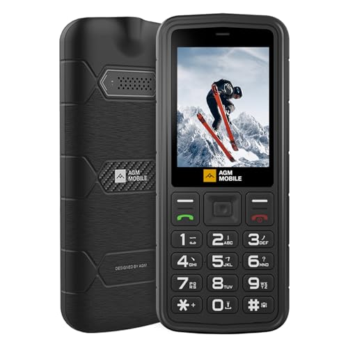 AGM M9 Teléfono móvil sin contrato, pantalla a color de 2,4 pulgadas, robusto, batería de 1000 mAh, (IP68), resistente a golpes, teclas de construcción, linterna, Dual SIM, teléfono con teclas – Negro