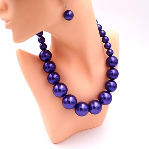 Women Big Faux Pearl Necklace Bracelet and Earrings Set Large Pearl Jewelry2